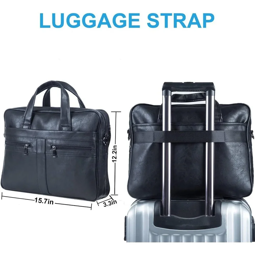 Men's Black Leather Messenger and Laptop bag 15.6 inch